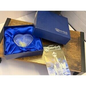 Waterford Crystal Heart-Shaped Ribbed Paperweight Clear Glass VTG 90s w/Box